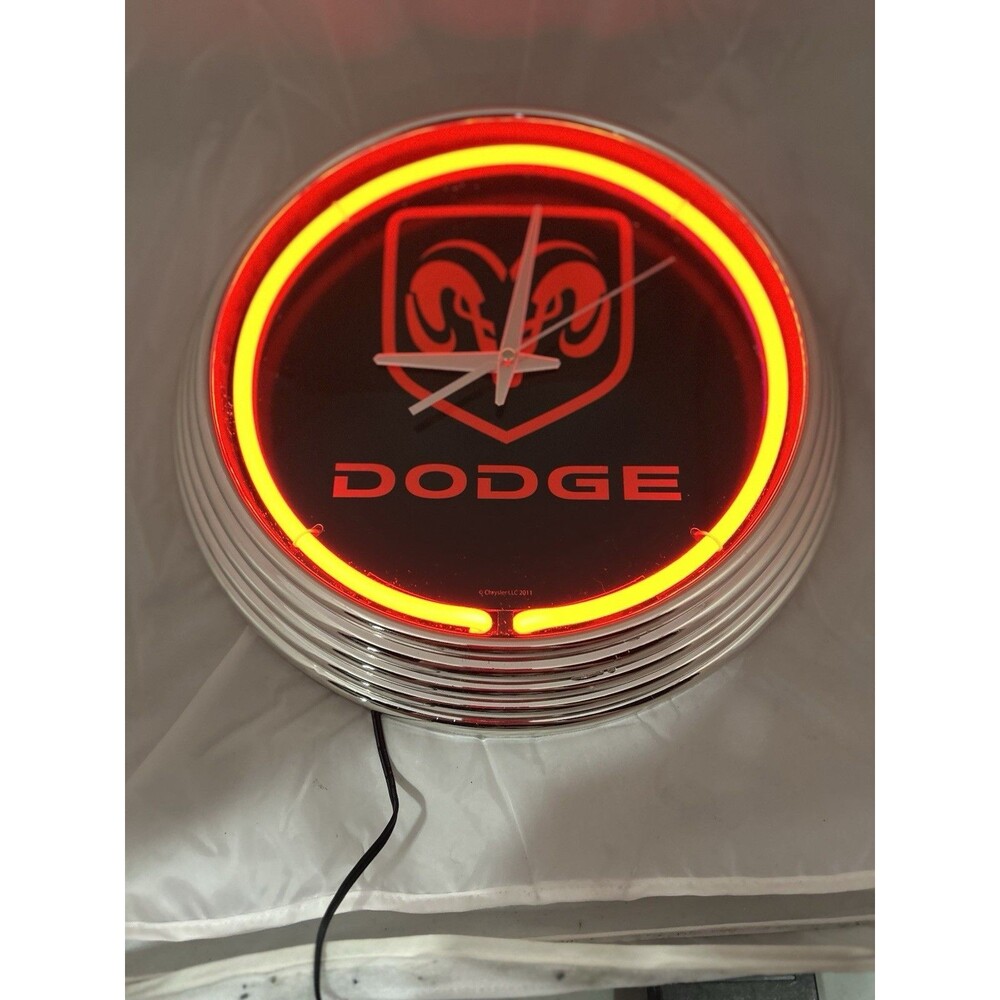 Dodge Neon Lighted Clock w/ Red Illumination. Comes With Power Adapter